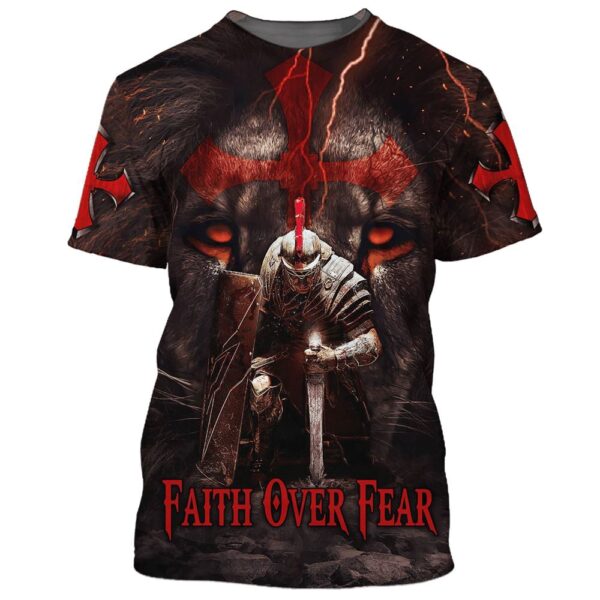 Faith Over Fear Knight Of The Lion 3D T-Shirt, Christian T Shirt, Jesus Tshirt Designs, Jesus Christ Shirt