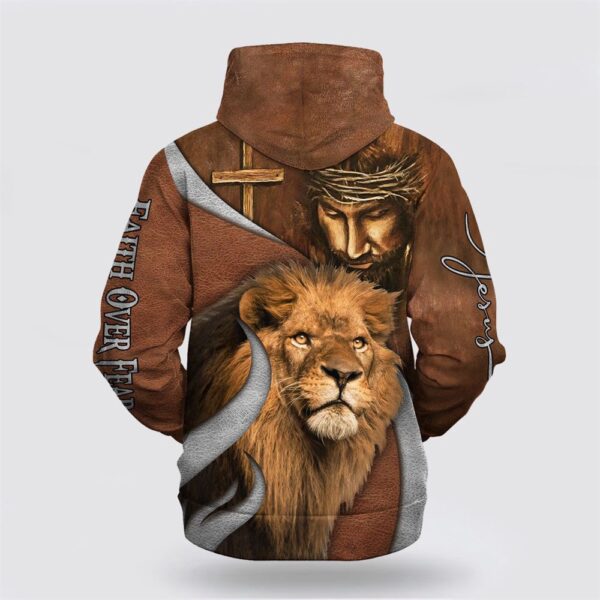 Faith Over Fear Lion And God 3D Hoodie, Christian Hoodie, Bible Hoodies, Scripture Hoodies