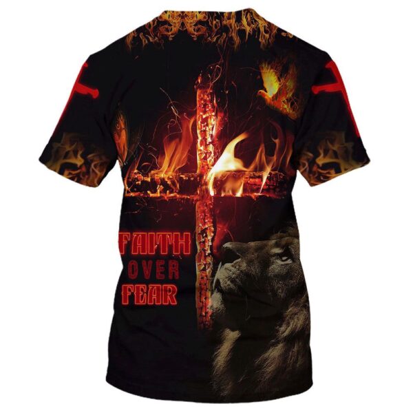 Faith Over Fear Lion Cross, Bible 3D T-Shirt, Christian T Shirt, Jesus Tshirt Designs, Jesus Christ Shirt
