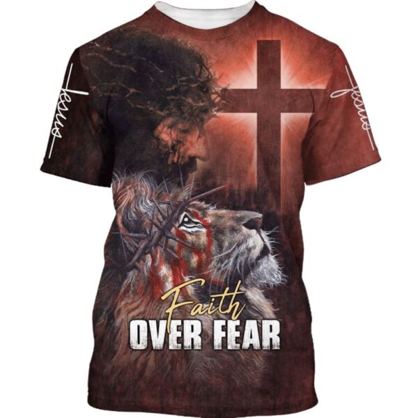 Faith Over Fear Lion Jesus 3D T-Shirt, Christian T Shirt, Jesus Tshirt Designs, Jesus Christ Shirt