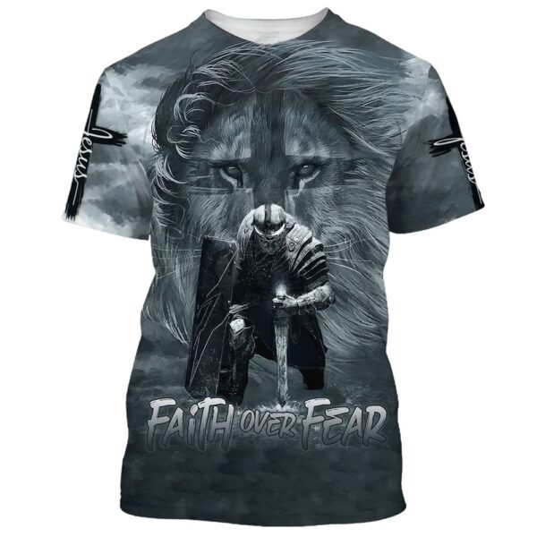 Faith Over Fear Lion Warrior 3D T-Shirt, Christian T Shirt, Jesus Tshirt Designs, Jesus Christ Shirt