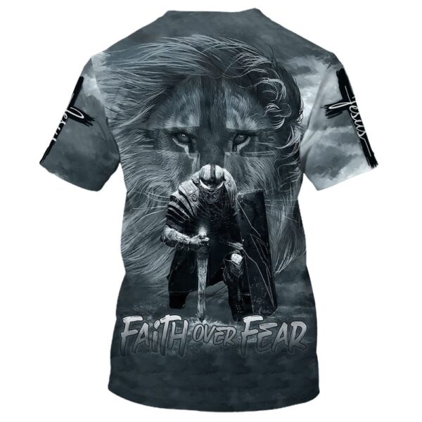 Faith Over Fear Lion Warrior 3D T-Shirt, Christian T Shirt, Jesus Tshirt Designs, Jesus Christ Shirt