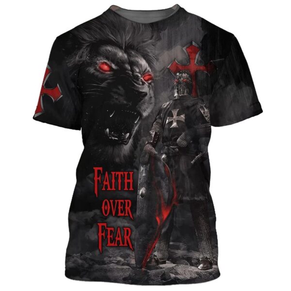 Faith Over Fear Warrior Lion 3D T-Shirt, Christian T Shirt, Jesus Tshirt Designs, Jesus Christ Shirt