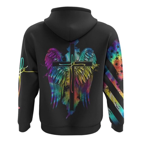Fe’ Cross Wings Colorful Watercolor Hoodie, Christian Hoodie, Bible Hoodies, Religious Hoodies