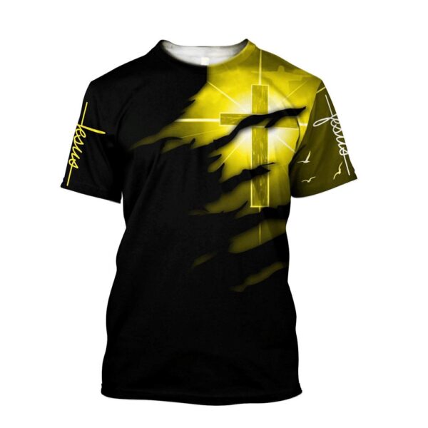 Glowing Light Cross Black Color Jesus Unisex 3D T-Shirt, Christian T Shirt, Jesus Tshirt Designs, Jesus Christ Shirt