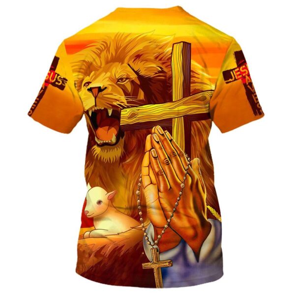 Hand Prayer Jesus Lion And The Lamb 3D T-Shirt, Christian T Shirt, Jesus Tshirt Designs, Jesus Christ Shirt
