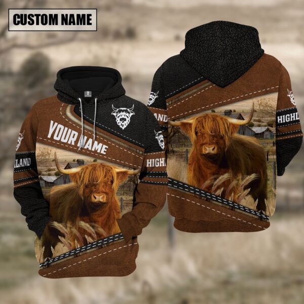 Highland Cattle Leather Farm Personalized 3D Hoodie, Farm Hoodie, Farmher Shirt
