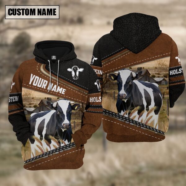 Holstein Cattle Leather Pattern Farm Personalized 3D Hoodie, Farm Hoodie, Farmher Shirt