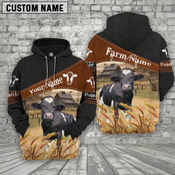 Holstein On Farms Custom Name Printed 3D Black Hoodie, Farm Hoodie, Farmher Shirt