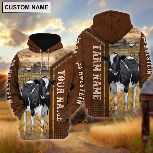 Holstein Personalized Name, Farm Name 3D Hoodie, Farm Hoodie, Farmher Shirt