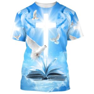 Holy Spirit Dove Cross 3D T-Shirt,…
