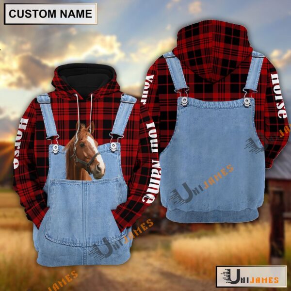 Horse Red Jeans Pattern Personalized Name 3D Hoodie, Farm Hoodie, Farmher Shirt