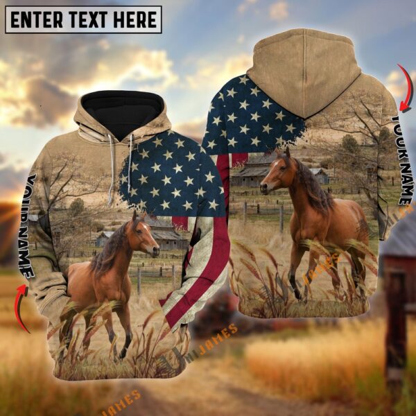 Horse US Flag Customized Name 3D Hoodie, Farm Hoodie, Farmher Shirt