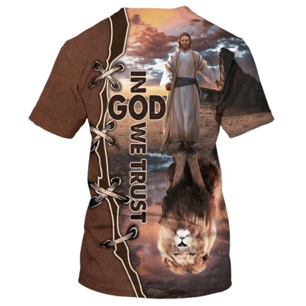 In God We Trust Jesus And The Lions 3D T-Shirt, Christian T Shirt, Jesus Tshirt Designs, Jesus Christ Shirt