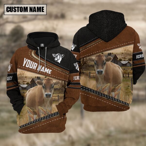 Jersey Cattle Leather Pattern Farm Personalized 3D Hoodie, Farm Hoodie, Farmher Shirt