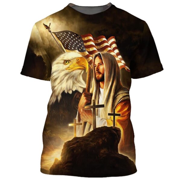 Jesus American Flag With Eagle & Cross 3D T-Shirt, Christian T Shirt, Jesus Tshirt Designs, Jesus Christ Shirt