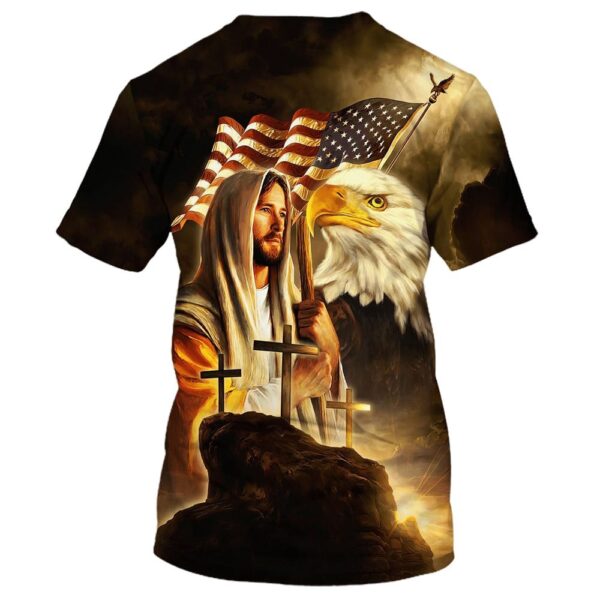 Jesus American Flag With Eagle & Cross 3D T-Shirt, Christian T Shirt, Jesus Tshirt Designs, Jesus Christ Shirt