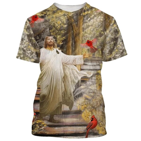Jesus And Cardinal 3D T-Shirt, Christian T Shirt, Jesus Tshirt Designs, Jesus Christ Shirt