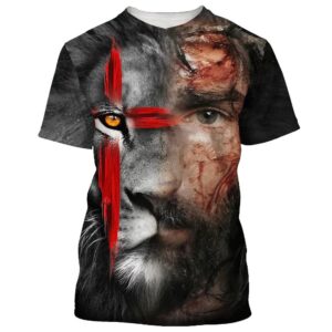 Jesus And Lion 3D T-Shirt, Christian…