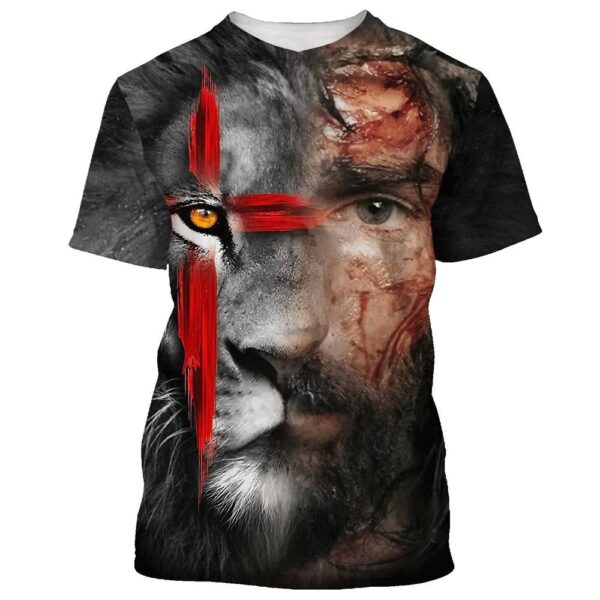 Jesus And Lion 3D T-Shirt, Christian T Shirt, Jesus Tshirt Designs, Jesus Christ Shirt