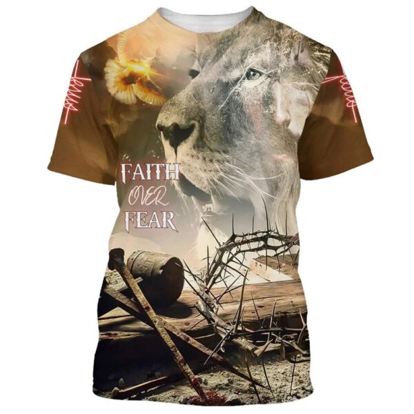 Jesus And Lion Faith Over Fear 3D T-Shirt, Christian T Shirt, Jesus Tshirt Designs, Jesus Christ Shirt