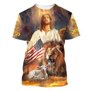 Jesus And Lion Lamb 3D T-Shirt,…
