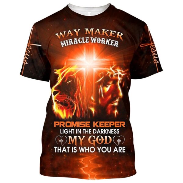 Jesus And Lion Way Maker Miracle Worker Promise Keeper Light 3D T-Shirt, Christian T Shirt, Jesus Tshirt Designs, Jesus Christ Shirt