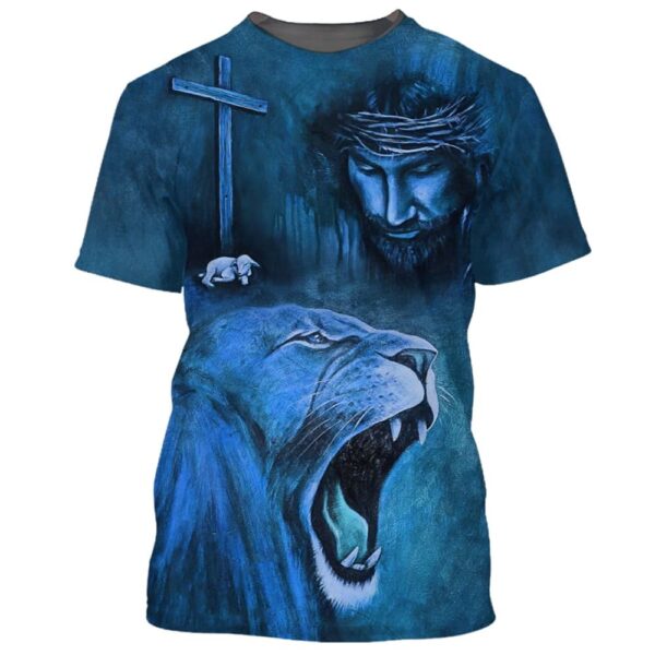 Jesus And The Lion Of Judah 3D T-Shirt, Christian T Shirt, Jesus Tshirt Designs, Jesus Christ Shirt