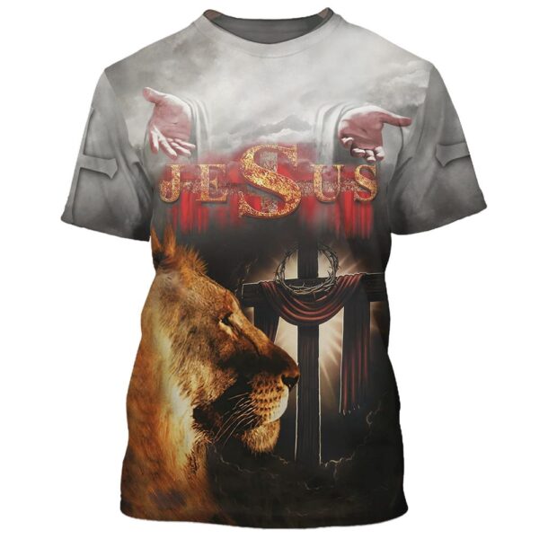 Jesus Arms Open Lion Cross 3D T-Shirt, Christian T Shirt, Jesus Tshirt Designs, Jesus Christ Shirt