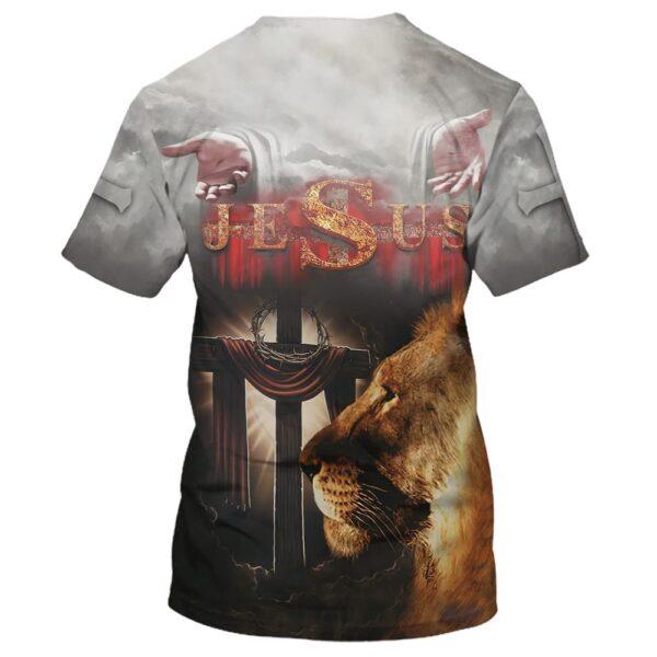 Jesus Arms Open Lion Cross 3D T-Shirt, Christian T Shirt, Jesus Tshirt Designs, Jesus Christ Shirt