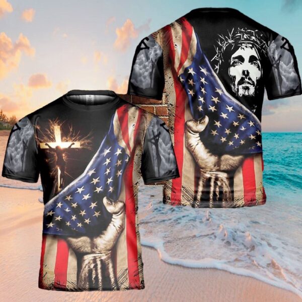 Jesus Christ American Flag Cross 3D T-Shirt, Christian T Shirt, Jesus Tshirt Designs, Jesus Christ Shirt