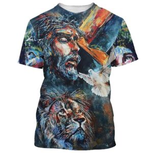Jesus Christ Lion And Dove 3D T Shirt Christian T Shirt Jesus Tshirt Designs Jesus Christ Shirt 1 iromoo.jpg