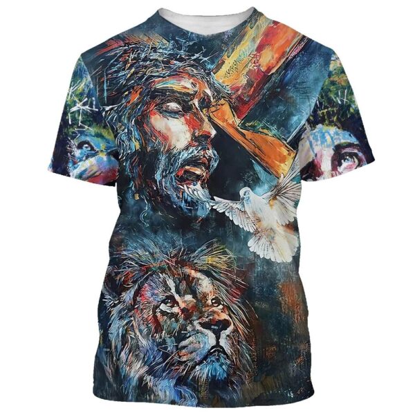 Jesus Christ Lion And Dove 3D T-Shirt, Christian T Shirt, Jesus Tshirt Designs, Jesus Christ Shirt