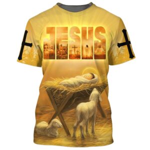 Jesus Christ Manger 3D T-Shirt, Christian…