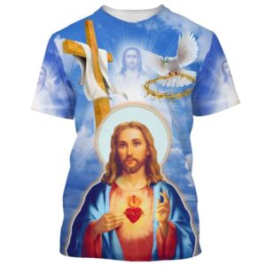 Jesus Christ Sacred Heart 3D T-Shirt,…