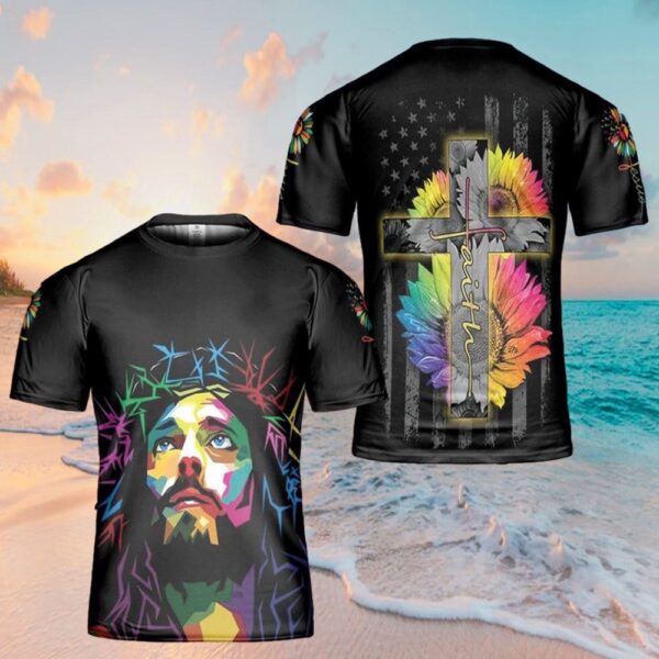 Jesus Christ Sunflower Colorful Art 3D T-Shirt, Christian T Shirt, Jesus Tshirt Designs, Jesus Christ Shirt