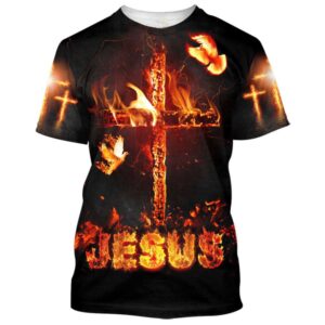 Jesus Cross Fire 3D T-Shirt, Christian…