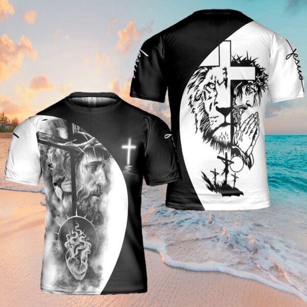 Jesus Cross Lion 3D T-Shirt, Christian T Shirt, Jesus Tshirt Designs, Jesus Christ Shirt