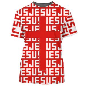 Jesus Cross Red 3D T-Shirt, Christian…