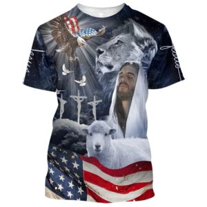 Jesus Eagle American 3D T-Shirt, Christian…