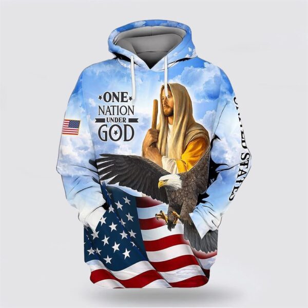 Jesus Eagle One Nation Under God All Over Print Hoodie Shirt For Christian, Christian Hoodie, Bible Hoodies, Scripture Hoodies