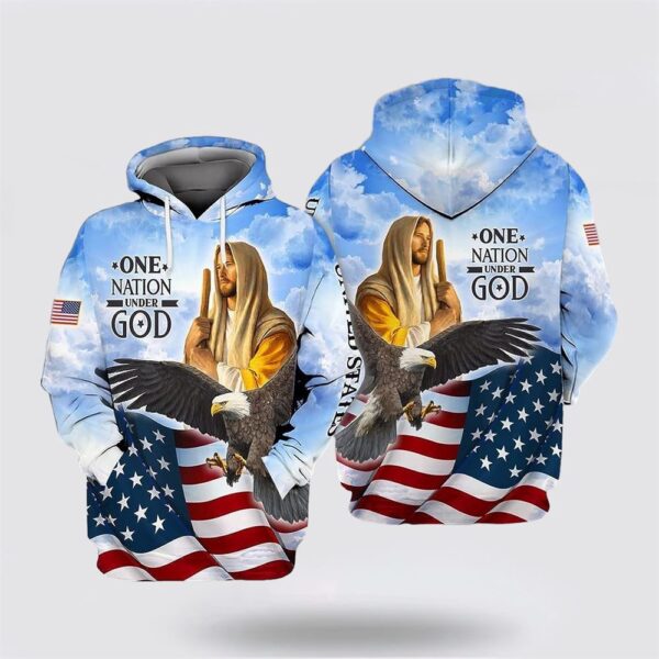 Jesus Eagle One Nation Under God All Over Print Hoodie Shirt For Christian, Christian Hoodie, Bible Hoodies, Scripture Hoodies