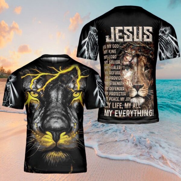 Jesus Is My God Lion Lighting 3D T Shirt, Christian T Shirt, Jesus Tshirt Designs, Jesus Christ Shirt