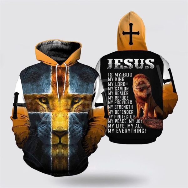Jesus Is My God My King Cross Lion 3D Hoodie, Christian Hoodie, Bible Hoodies, Scripture Hoodies