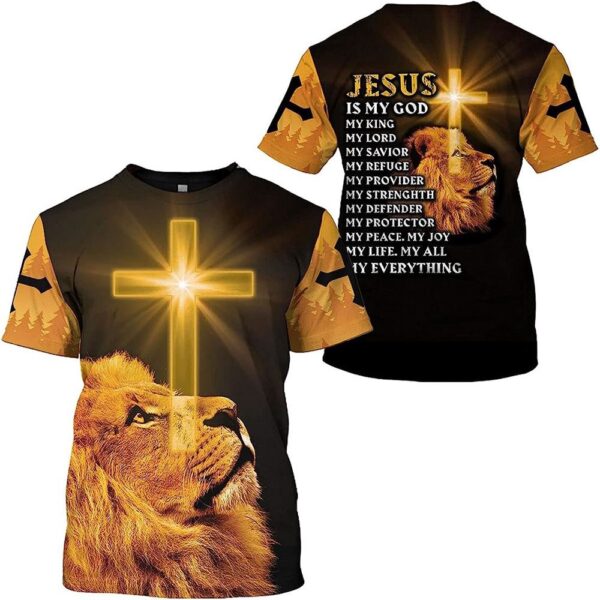Jesus Is My God My King Lion Cross 3D T Shirt, Christian T Shirt, Jesus Tshirt Designs, Jesus Christ Shirt