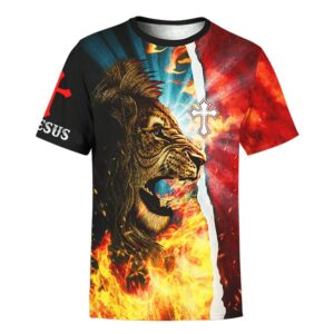 Jesus Is My Savior Jesus Lion Fire 3D T Shirt Christian T Shirt Jesus Tshirt Designs Jesus Christ Shirt 1 taasqr.jpg