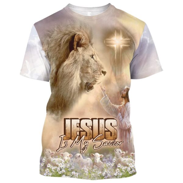 Jesus Is My Savior Lion And Cross 3D T Shirt, Christian T Shirt, Jesus Tshirt Designs, Jesus Christ Shirt