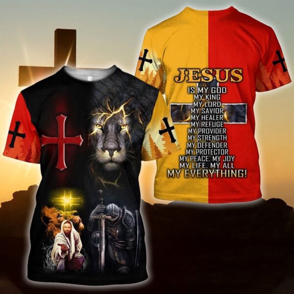 Jesus Lion And Knight Templar Jesus Unisex 3D T Shirt, Christian T Shirt, Jesus Tshirt Designs, Jesus Christ Shirt