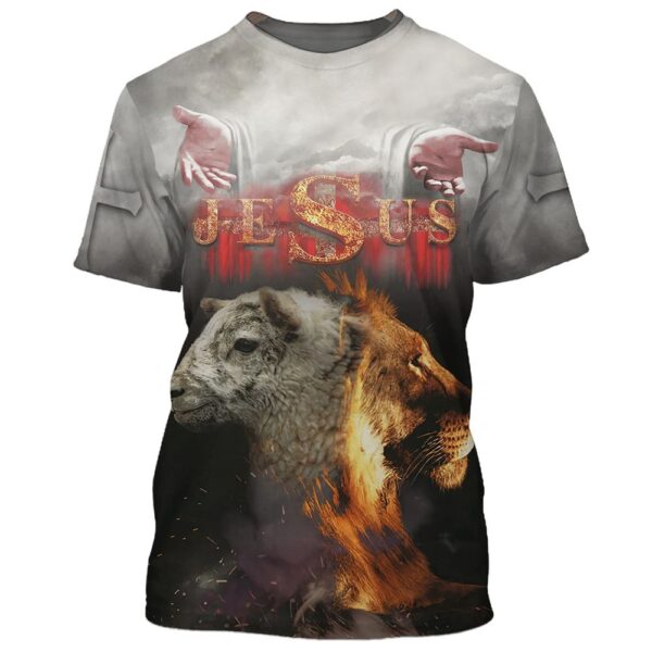 Jesus Lion And Sheep 3D T Shirt, Christian T Shirt, Jesus Tshirt Designs, Jesus Christ Shirt