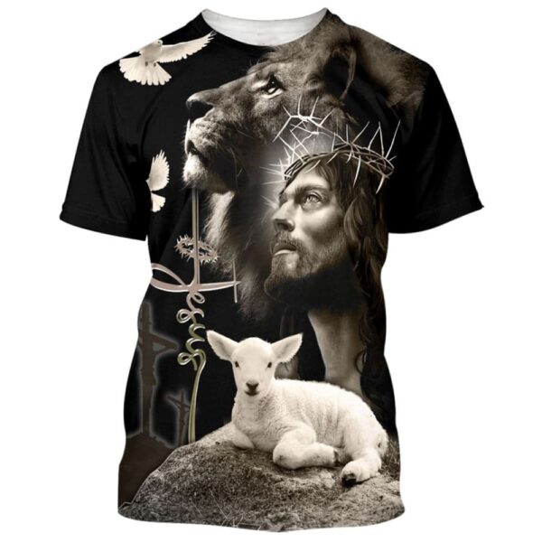 Jesus Lion And The Lamb Black 3D T Shirt, Christian T Shirt, Jesus Tshirt Designs, Jesus Christ Shirt